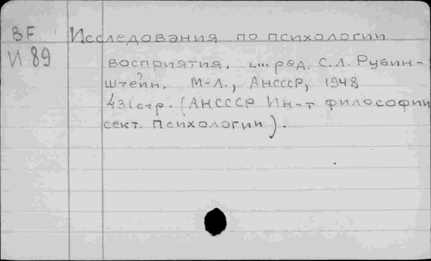 ﻿14с. с. л - А ° в э н и
П О п С i IX О А ГИИ
. Воспримуия ,	и». р®А. С.Л. PyôviH -
ш-reliH, (Ч-Л.) /АнсссР) IS4$
■4з1с-тр>- (Анссср Ин-Т <ç>'/'a°jco<ç>»hH сект. П сихо.логии )-